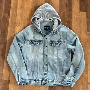 Men’s Express Hyper Stretch Hooded Jean Jacket, Sz LG Tall.